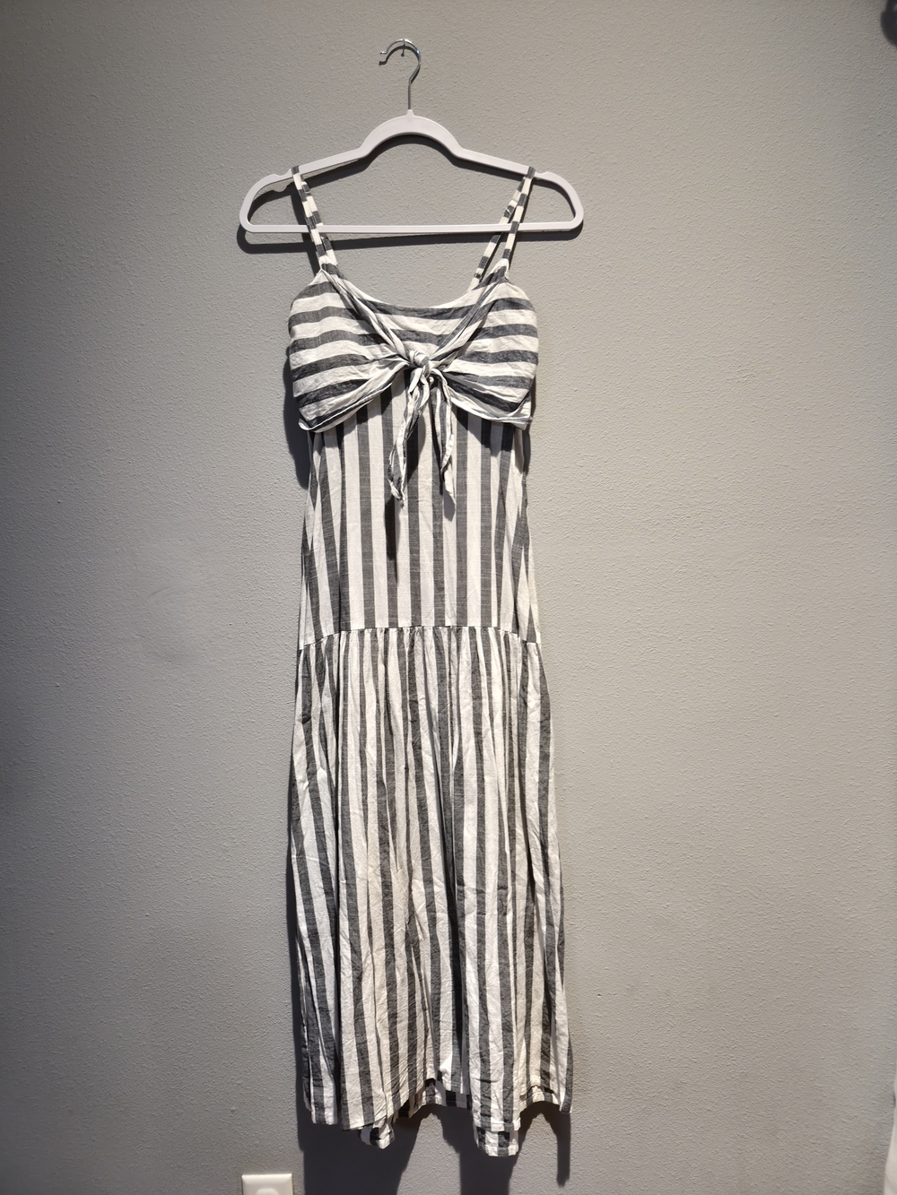 Rebellion Striped Tie-Front Maxi Dress - White & Gray